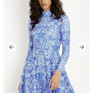 Blackmilk Strawberry Thief Azure Long Sleeve LL Dress - Sz. Med